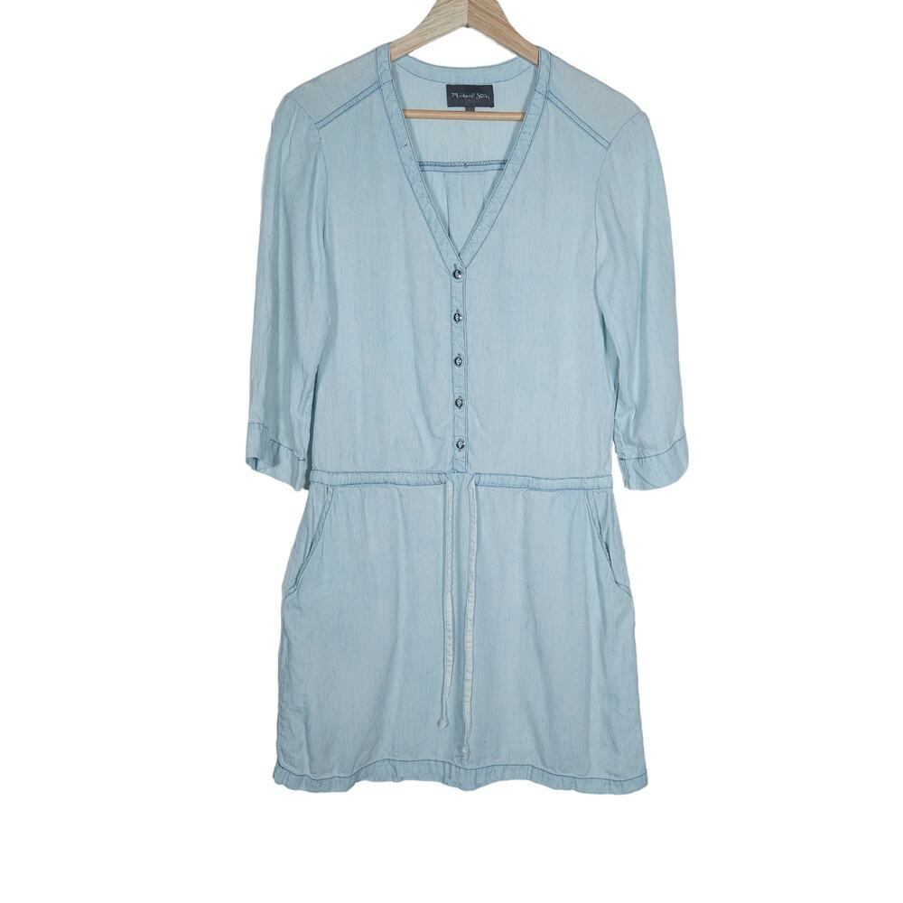 Michael Stars Shirt Dress Small Light Blue Chambray Button Up Pockets Mini
